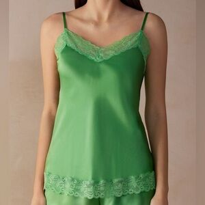 Intimissimi Green Silky Lace-Trim Camisole in Green in Medium